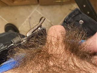 Unzipping my jeans to show off my bushy pubes and hairy uncut cock
